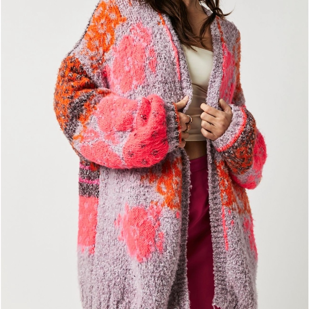 Free People Gather Me Close Cardi Passion Flower Combo/Pink Rose NWT
